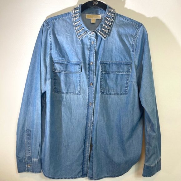 COPY - Michael Kors Denim Button down with Bling Color Size L - Picture 1 of 8